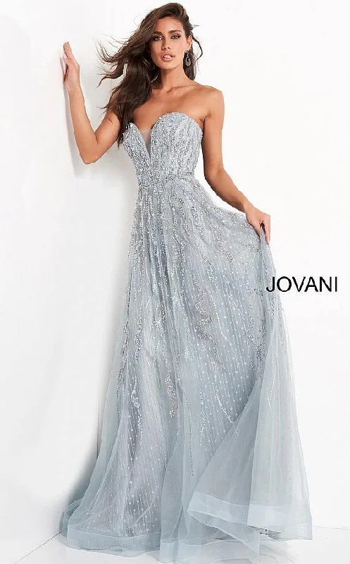 Jovani 04633 Long Beaded Strapless Evening Dress