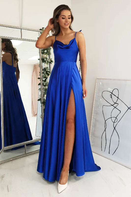 Anna Cowl Neckline Gown | Royal Blue