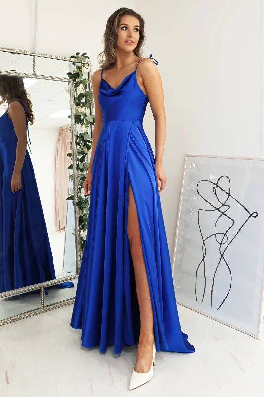 Anna Cowl Neckline Gown | Royal Blue