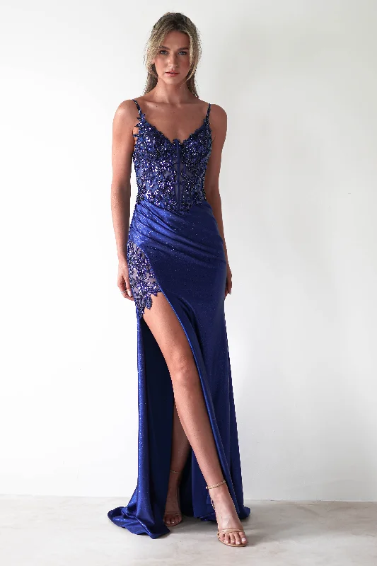 Regina Embellished Bodice Gown | Midnight Blue