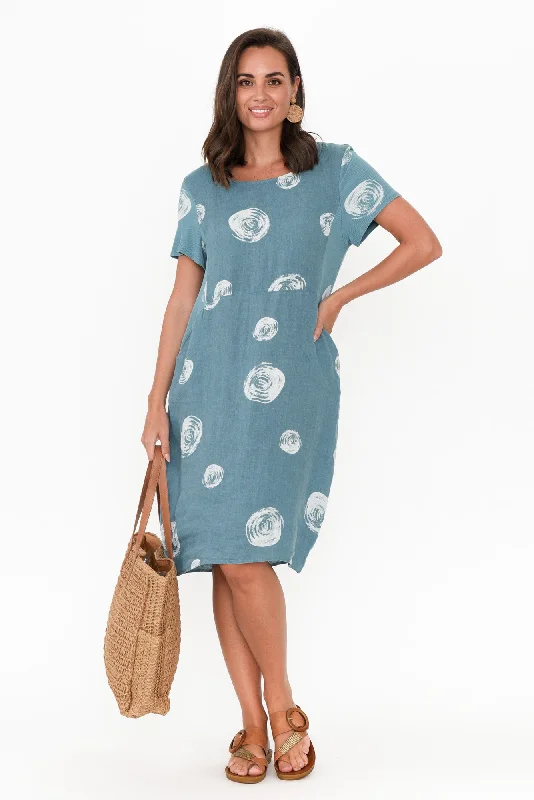 Sawyer Steel Spot Linen Pocket Dress