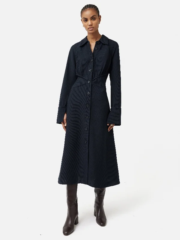 Textured Midi Shirt Dress | Navy