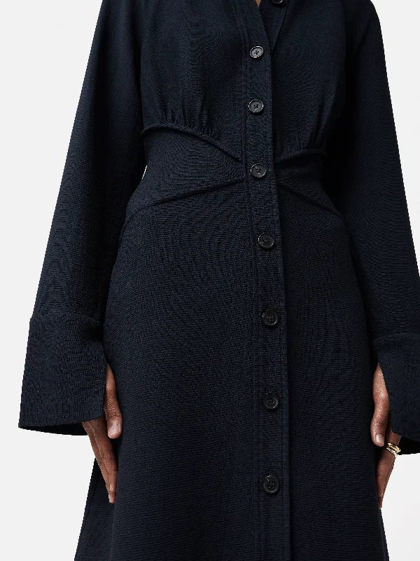 Textured Midi Shirt Dress | Navy